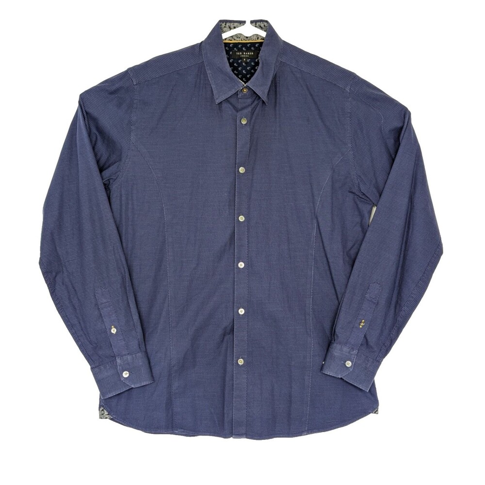 Ted Baker Mens Size 4 L Blue Bigidea Micro Dobby Flip Cuff Button Down Shirt